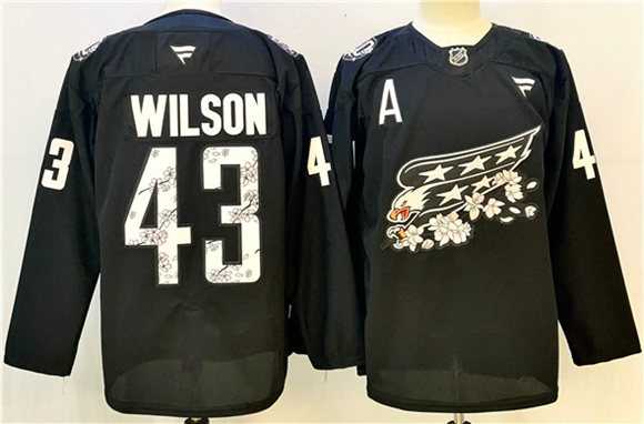 Mens Washington Capitals #43 Tom Wilson Black Cherry Blossom With A Patch Stitched Jersey